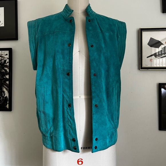 Vintage Turquoise Suede Vest S - Picture 2 of 6